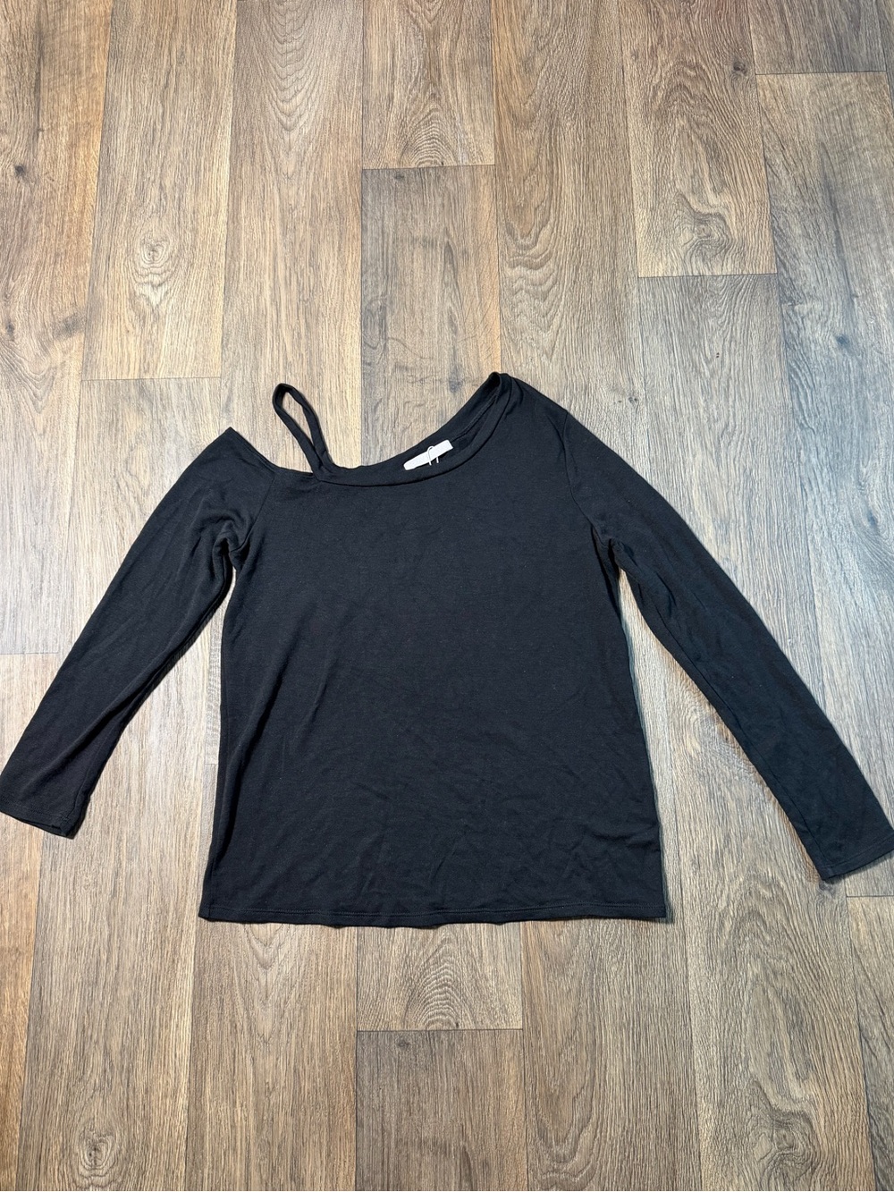 Black Asymmetric Strap Long Sleeve Women's Top